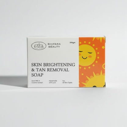 Box of Shifara Beauty skin brightening and tan removal soap on a white background